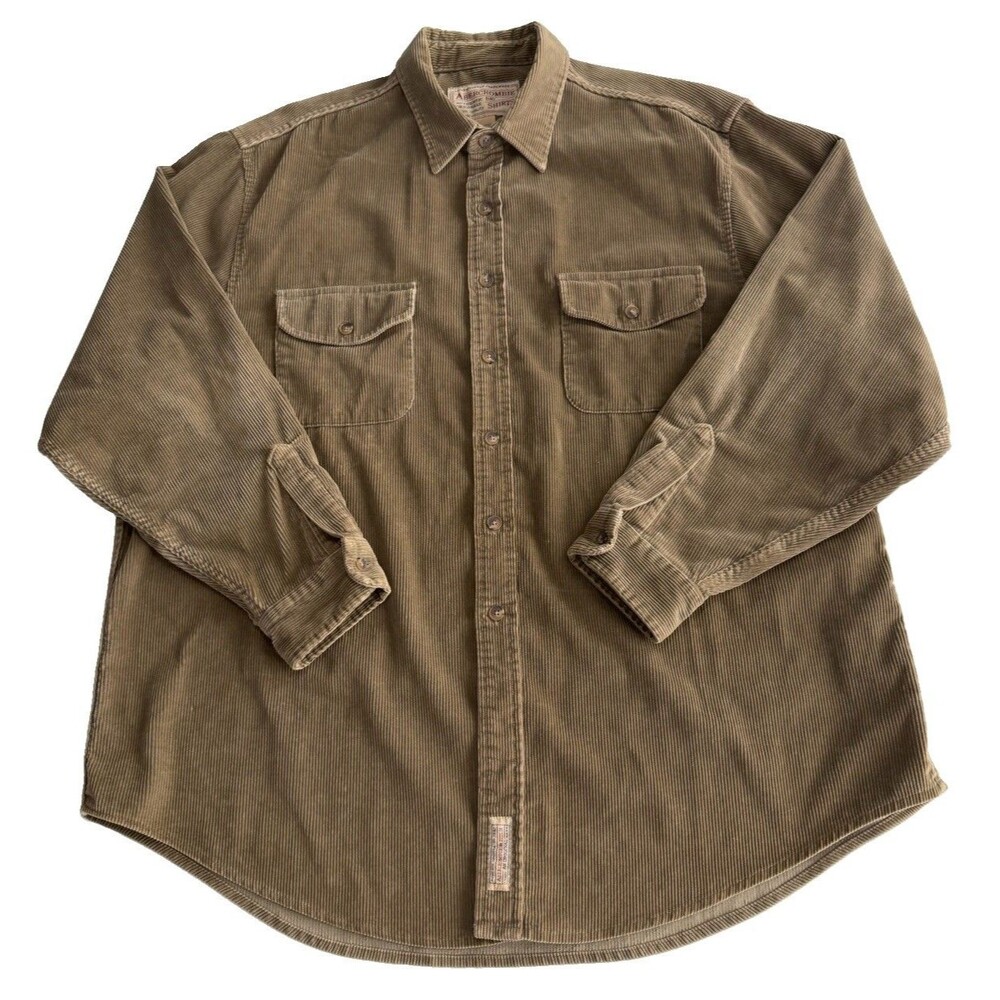 VINTAGE Abercrombie and Fitch Big Shirt Mens XL Olive Brown Corduroy USA 90s